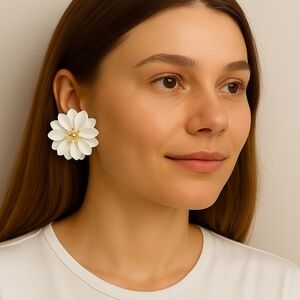 NEW Elegant Cottagecore Butterly White‎ Floral Flower Statement Earrings-(#0172)